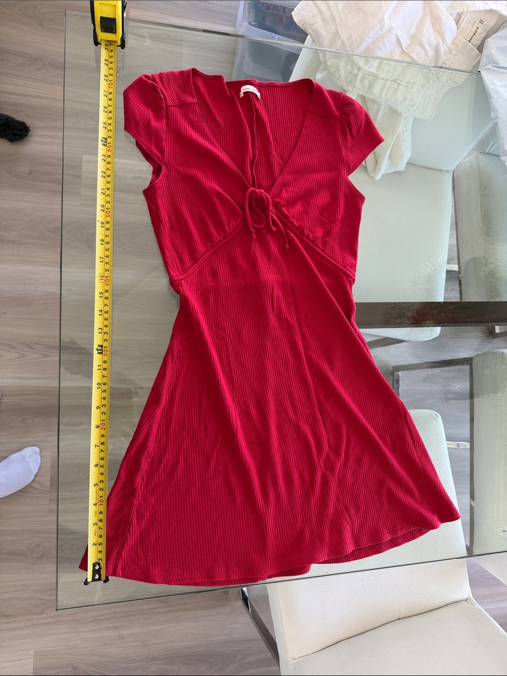 Red Tie-Front Ribbed Women's Mini Dress